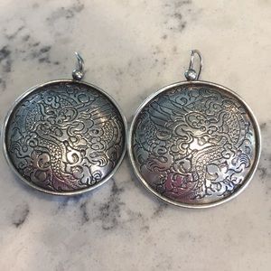 Silpada Etched Asian Dragon Disc Earrings